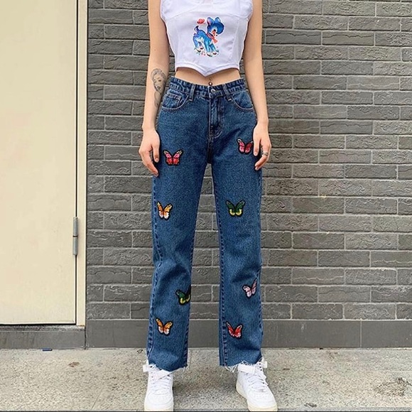 y2k aesthetic embroidery butterfly jeans! - Picture 3 of 4